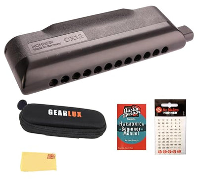 Hohner CX-12 Black Harmonica - Key of A w/ Key Stickers
