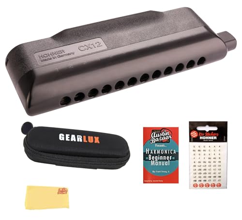 Hohner CX-12 Black Harmonica - Key of A w/ Key Stickers