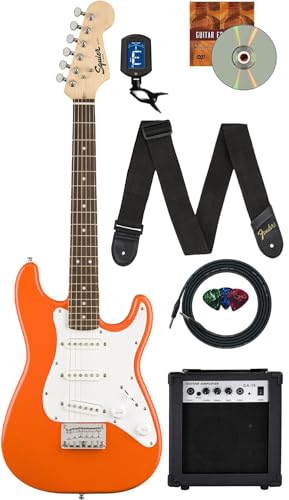 Fender Squier 3/4-Size Kids Mini Strat Electric Guitar - Competition Orange w/ Amplifier