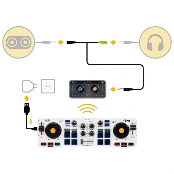 Hercules DJControl Mix Bluetooth Wireless DJ Controller for Smartphones - White w/ Case