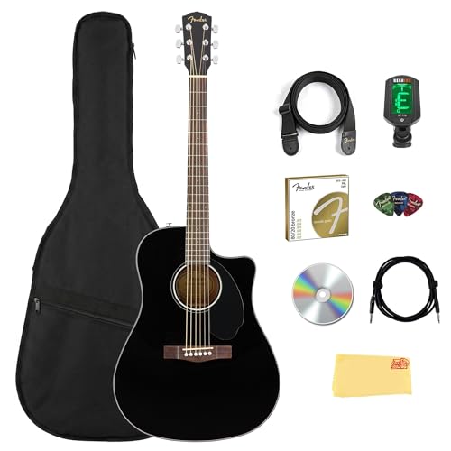 Fender CD-60SCE Solid Top Dreadnought Acoustic-Electric Guitar - Black w/ Gig Bag