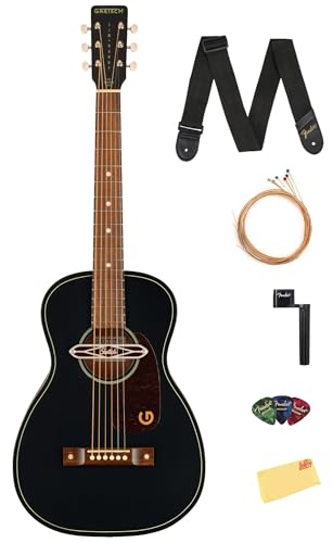 Gretsch Jim Dandy Deltoluxe Parlor Short Scale Acoustic-Electric Guitar - Black Top w/ Strap