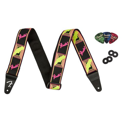 Fender Neon Monogrammed 2-Inch Guitar Strap - Pink and Yellow w/ Strap Blocks
