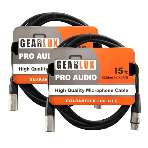 Gearlux 15-Foot XLR Microphone Cable - 2 Pack