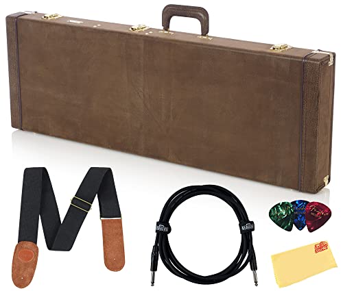 Gator GW-ELECT-VIN Deluxe Wood Case for Electric Guitars - Vintage Brown w/ Strap