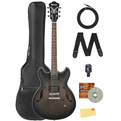 Ibanez AS53 AS Artcore Hollow Body Electric Guitar - Transparent Black Flat w/ Gig Bag