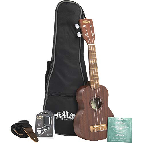 Kala KA-15S Mahogany Soprano Ukulele Learn-to-Play Kit with Gig Bag, Tuner, Strap, and Strings