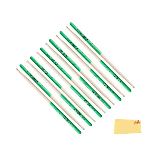 Zildjian Super 7A Maple Green DIP Drumsticks - 6-Pack Bundle with Austin Bazaar Polishing Cloth