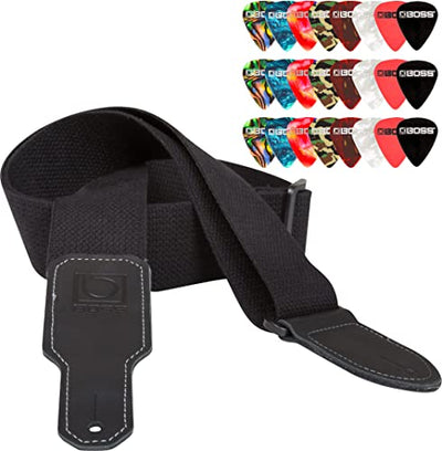 Boss BSC-20 2-Inch Cotton Guitar Strap - Black w/ Picks