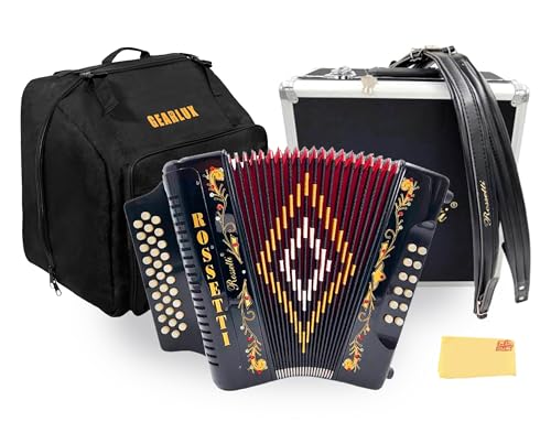 Rossetti 3112 31-Button 12-Bass Diatonic Accordion, Key of GCF - Gloss Black w/ Hard Case