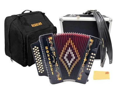 Rossetti 3112 31-Button 12-Bass Diatonic Accordion, Key of FBE - Gloss Black w/ Hard Case