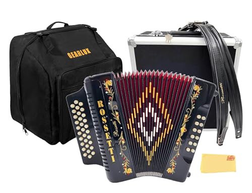 Rossetti 3112 31-Button 12-Bass Diatonic Accordion, Key of FBE - Gloss Black w/ Hard Case