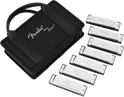 Fender Blues Deluxe Harmonica Set of 7 - Keys A, Bb, C, D, E, F, and G w/ Carrying Case