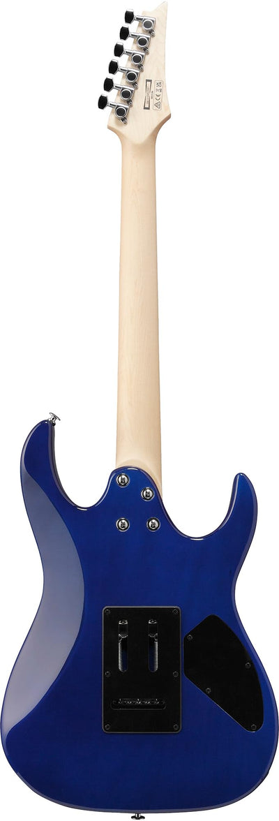 Ibanez GRX70QAL RG Gio Electric Guitar, Left Handed - Transparent Blue Burst w/ Amplifier
