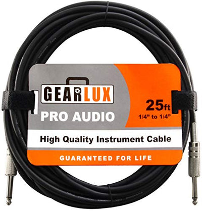 Gearlux Instrument Cable, 1/4 Inch, Straight-Straight, Black, 25 Foot