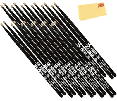 Vic Firth American Classic 5A Black Drumsticks - 12 Pairs with Austin Bazaar Polishing Cloth