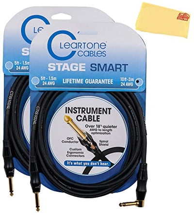 Cleartone 10-Foot Stage Smart Instrument Cable, Straight-Angled, 24 AWG - 2 Pack