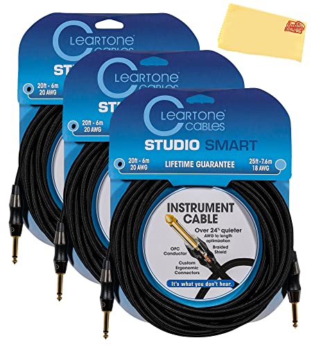 Cleartone 20-Foot Studio Smart Instrument Cable, Straight-Straight, 20 AWG - 3 Pack