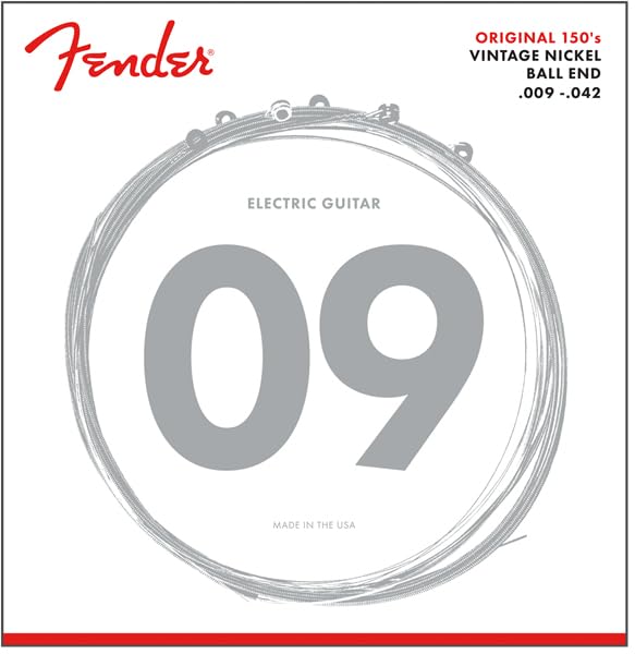 Fender Original 150's Pure Nickel Electric Guitar Strings, Ball End, .009-.042, Light - 4 Pack w/ Picks