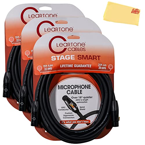 Cleartone 20-Foot Stage Smart Microphone Cable, 20 AWG - 3 Pack