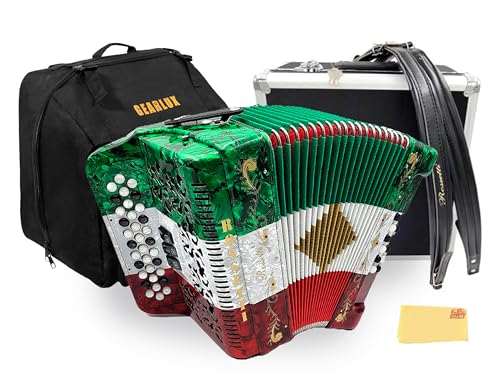 Rossetti 3412 34-Button 12-Bass Diatonic Accordion, Key of GCF - Italian Flag Tricolor w/ Hard Case