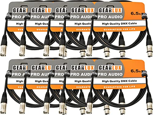 Gearlux 6.5-Foot 3-Pin Male-to-Female DMX Cable - 10 Pack