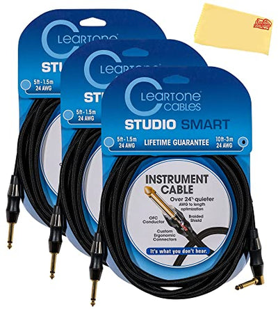 Cleartone 10-Foot Studio Smart Instrument Cable, Straight-Angled, 24 AWG - 3 Pack