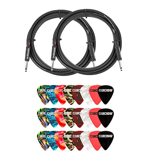 Roland 20-Foot Instrument Cable, Straight-Straight, Black Series - 2 Pack w/ Picks
