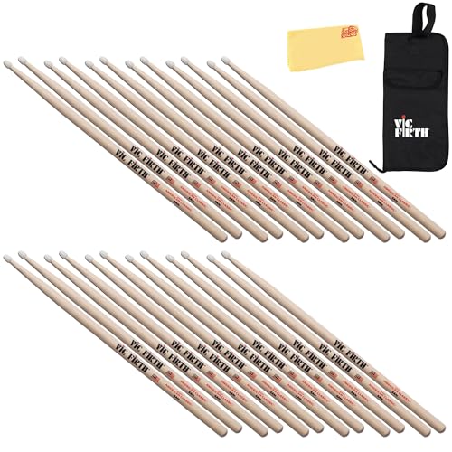 Vic Firth American Classic 5A Nylon Tip Drumsticks - 12 Pack w/ Stick Bag