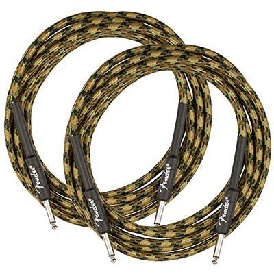 Fender 18.6-Foot Professional Tweed Instrument Cable, Straight-Straight, Woodland Camo - 2 Pack