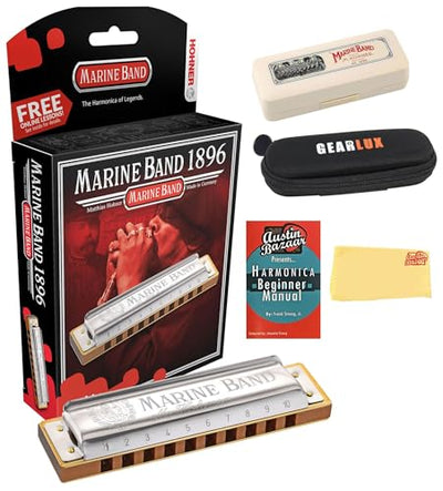 Hohner Marine Band 1896 Harmonica - Key of G Sharp w/ Instructional Manual