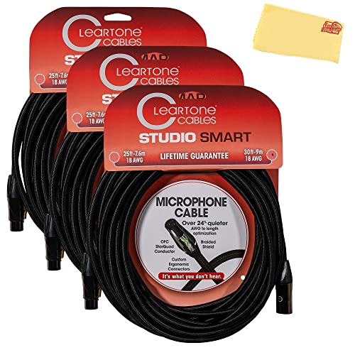 ClearTone 30-Foot Studio Smart Professional Grade Microphone Cable - 3 Pack