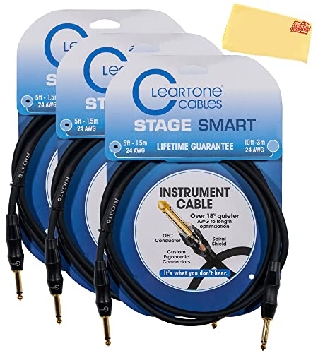 Cleartone 5-Foot Stage Smart Instrument Cable, Straight-Straight, 24 AWG - 3 Pack