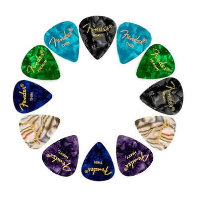 Fender Premium Guitar Pick Sampler, 12 Assorted - Tortoise Shell with Thin, Medium, and Heavy Gauges