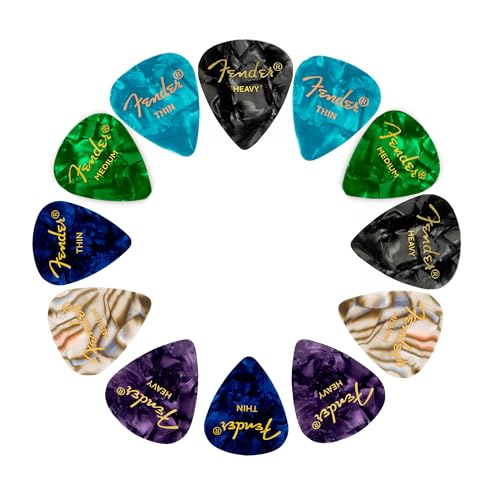 Fender Premium Guitar Pick Sampler, 12 Assorted - Tortoise Shell with Thin, Medium, and Heavy Gauges