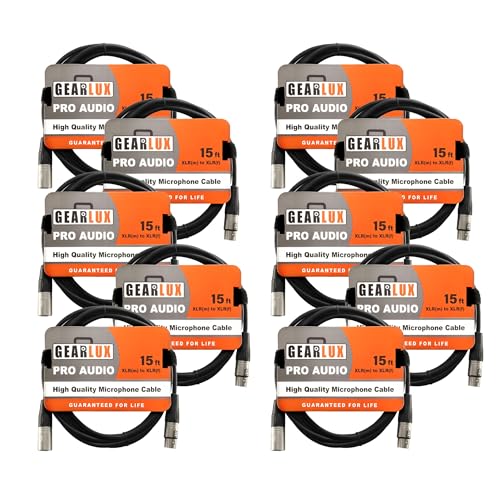 Gearlux 15-Foot XLR Microphone Cable - 10 Pack