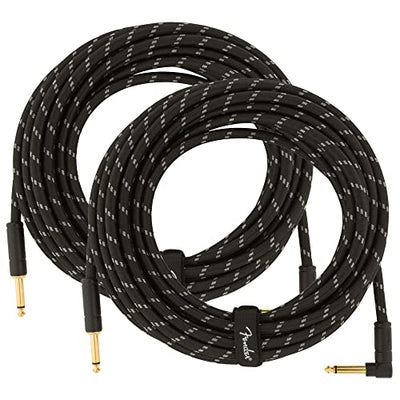 Fender 25-Foot Deluxe Instrument Cable, Straight-Angled, Black Tweed - 2 Pack