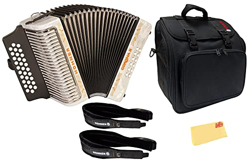 Hohner Corona II G/C/F Accordion - Pearl White w/ Gig Bag