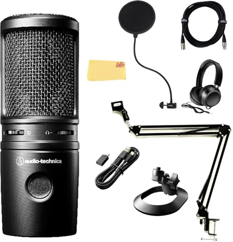 Audio-Technica AT2020USB-X Cardioid Condenser USB Microphone - Black w/ Pop Filter