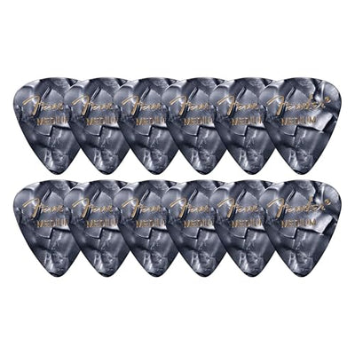Fender Premium Celluloid 351 Shape Picks, Medium, Black Moto - 12 Pack