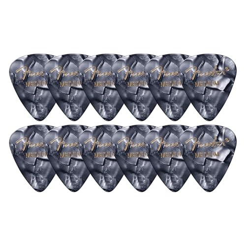 Fender Premium Celluloid 351 Shape Picks, Medium, Black Moto - 12 Pack