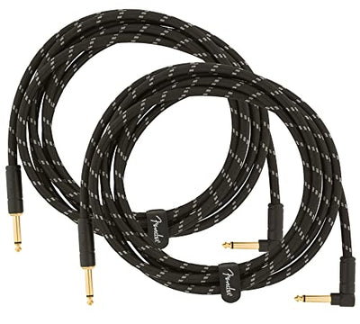 Fender 10-Foot Deluxe Instrument Cable, Straight-Angled, Black Tweed - 2 Pack