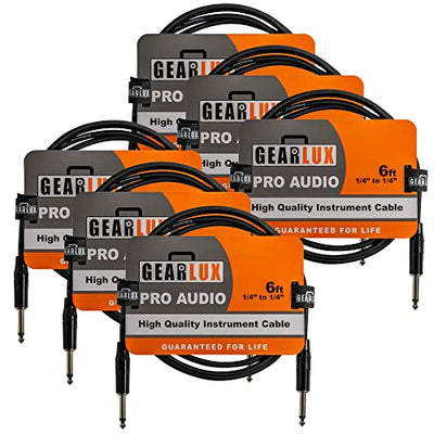 Gearlux 6-Foot Instrument Cable, 1/4 Inch, Straight-Straight, Black - 6 Pack