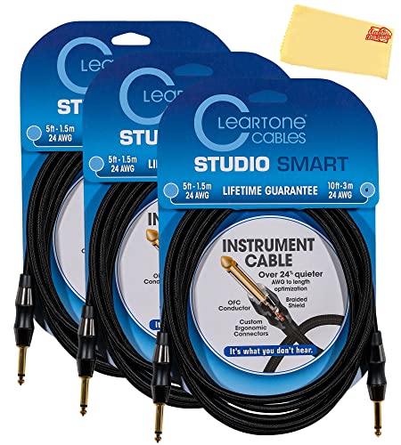 Cleartone 10-Foot Studio Smart Instrument Cable, Straight-Straight, 24 AWG - 3 Pack