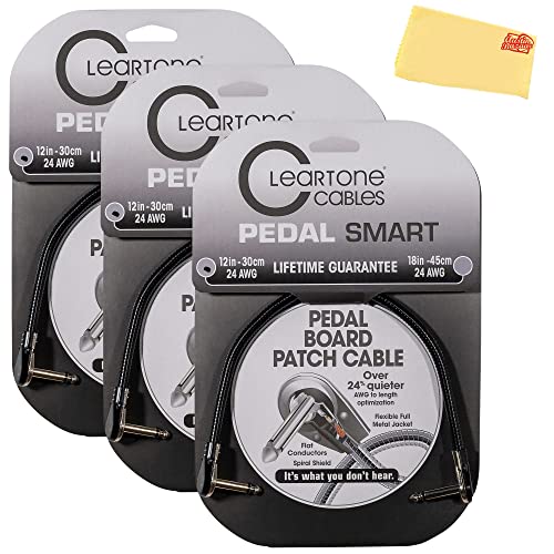 Cleartone 12-Inch Pedal Smart Pedalboard Patch Cable, Angled-Angled, 24 AWG - 3 Pack