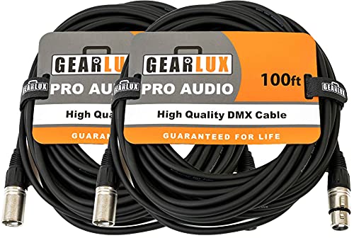 Gearlux 100-Foot 3-Pin Male-to-Female DMX Cable - 2 Pack