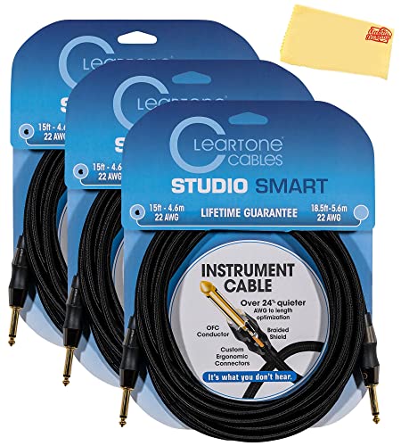 Cleartone 15-Foot Studio Smart Instrument Cable, Straight-Straight, 22 AWG - 3 Pack