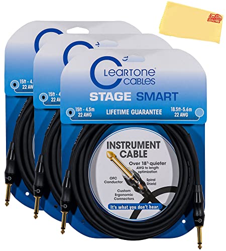 Cleartone 15-Foot Stage Smart Instrument Cable, Straight-Straight, 22 AWG - 3 Pack