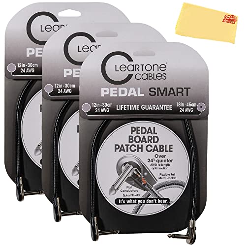 Cleartone 18-Inch Pedal Smart Pedalboard Patch Cable, Angled-Angled, 24 AWG - 3 Pack