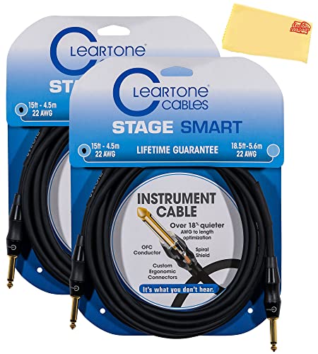 Cleartone 15-Foot Stage Smart Instrument Cable, Straight-Straight, 22 AWG - 2 Pack